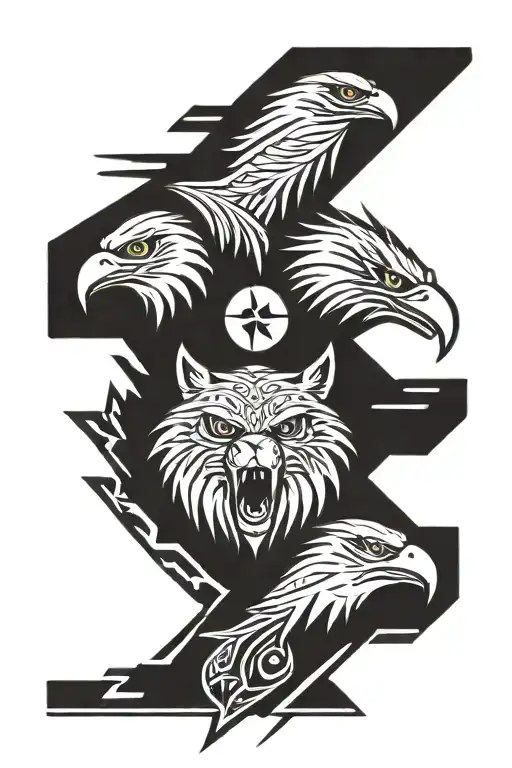 eagle and wolf face tattoo design idea