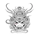 a face of a female devil with a coiled snake tattoo design idea