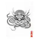 a face of a female devil with a coiled snake tattoo design idea