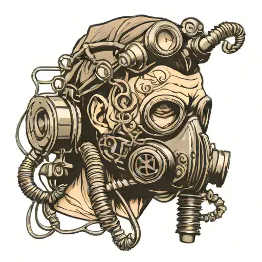 man with a gas mask circled with wires  tattoo design idea