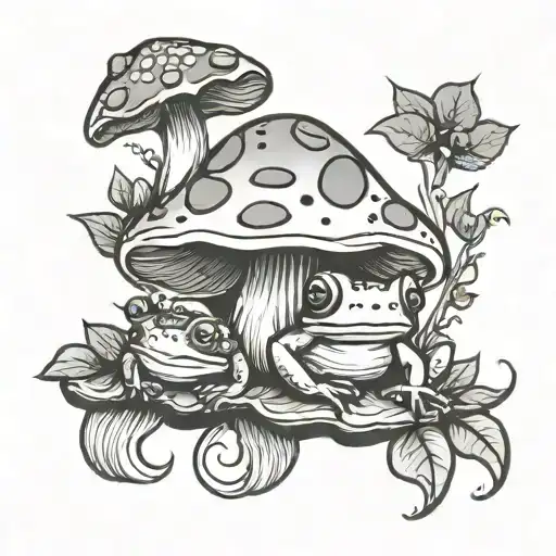 mushroom and frog tattoo design idea