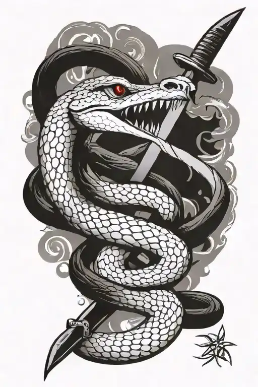 snake and knife and the quote death before dishonor tattoo design idea