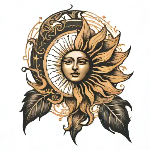 the crescent moon and the sun rays inside it tattoo design idea
