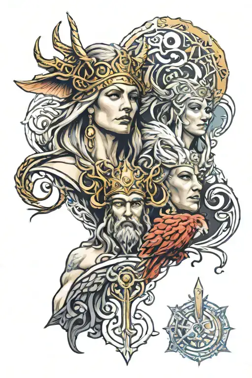 Odin and Freya goddess tattoo design idea