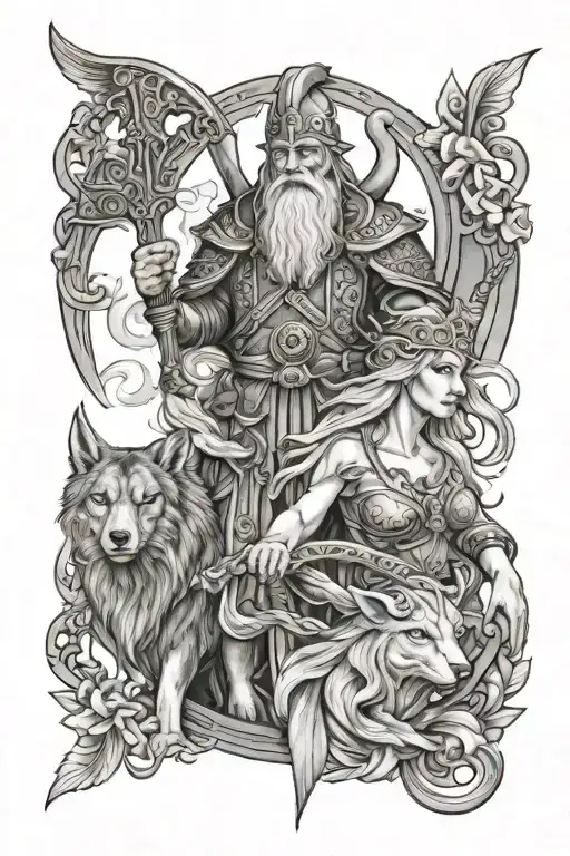 Odin and Freya goddess tattoo design idea