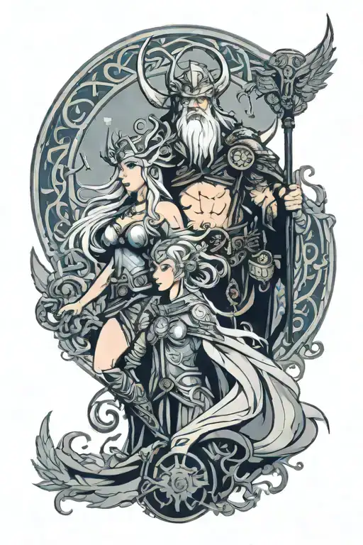Odin and Freya goddess tattoo design idea