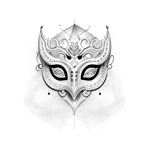 A dotwork tattoo of a Venetian carnivale mask with a Venetian canal scene reflected in its eyes tattoo design idea