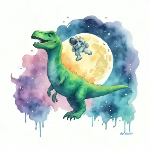 astronaut and dinosaur tattoo design idea