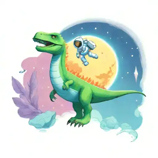 astronaut met dinosaur tattoo design idea