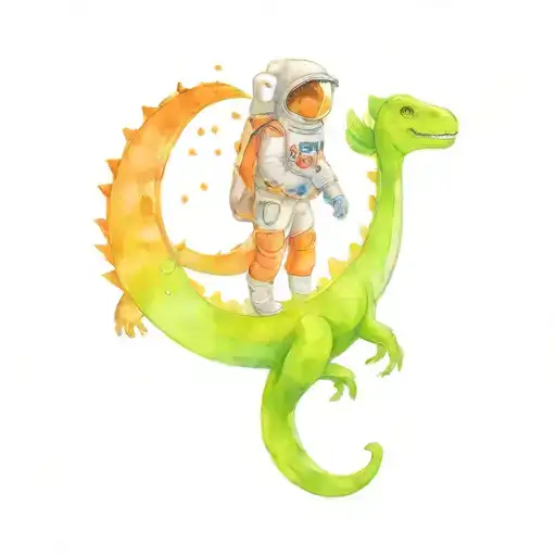 astronaut and dinosaur tattoo design idea