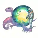 astronaut and dinosaur tattoo design idea