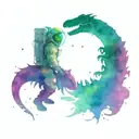 astronaut and dinosaur tattoo design idea