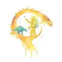 astronaut and dinosaur tattoo design idea