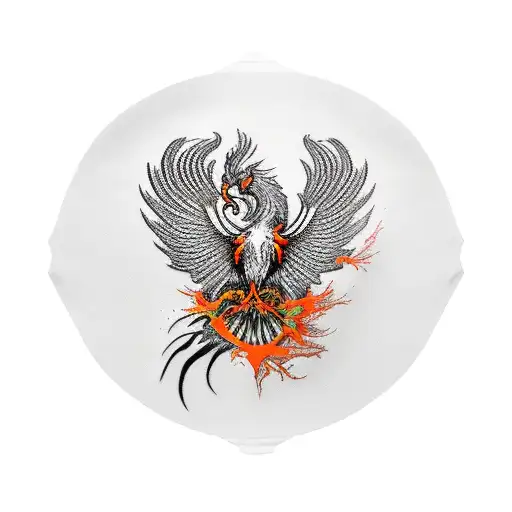 Phoenix sleeve black orange red tattoo design idea
