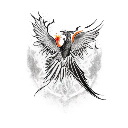 Phoenix arm sleeve black orange red tattoo design idea