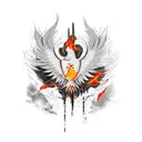 Phoenix sleeve black orange red tattoo design idea