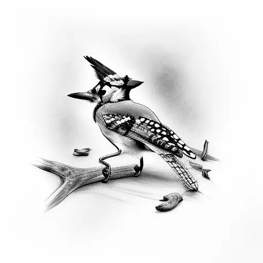 blue jay drawing black and white