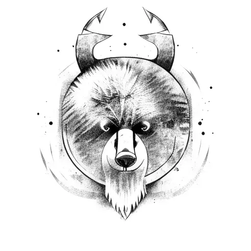 Viking lady wearing a bear head and fur with an axe tattoo design idea
