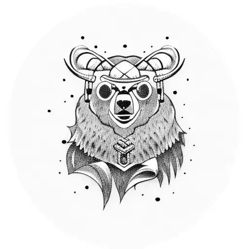 Viking lady wearing a bear head and fur with an axe tattoo design idea