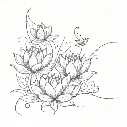 Abstract design of lotus flowers and fish hooks with hidden triangles symbolizing family bonds tattoo design idea