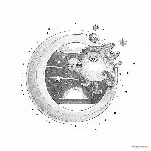 sol y luna con estrellas tattoo design idea