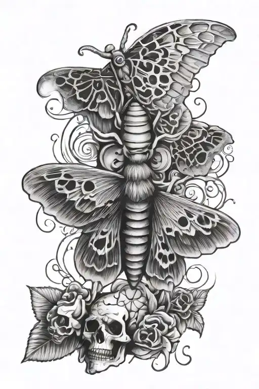 death moth with skulls tattoo design idea