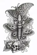 death moth with skulls tattoo design idea