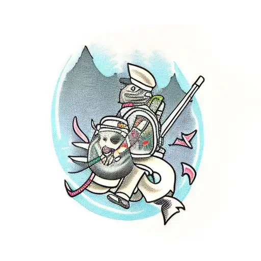 backpack hunter with longbow tattoo design idea