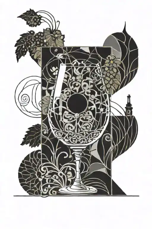 provence and glass of wine with wave tattoo design idea