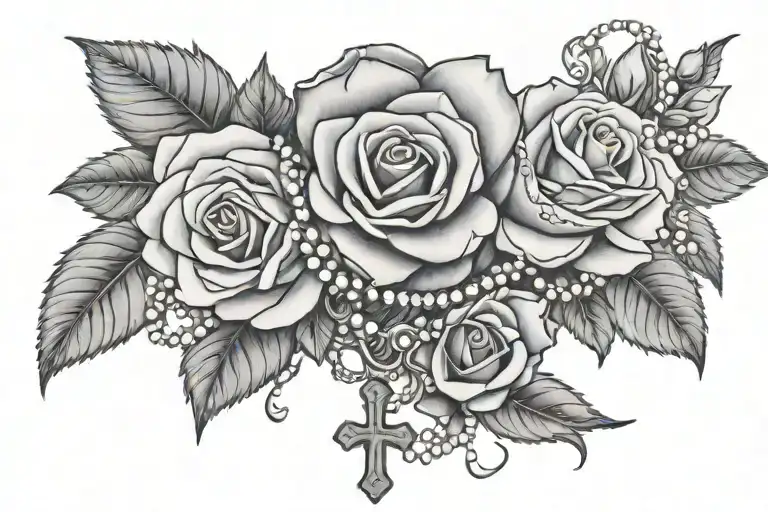 Roses and Rosary wrapped tattoo design idea