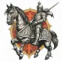 Templar Knight: In the center of the tattoo, Symbol of the Cavalry Weapon of the Brazilian Army, horse, armored vehicles. tattoo design idea