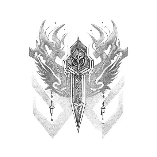 dagger with chain tattoo design idea