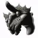 An intricate design of praying hands with a crown above them, representing faith and royalty tattoo design idea