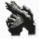 An intricate design of praying hands with a crown above them, representing faith and royalty tattoo design idea