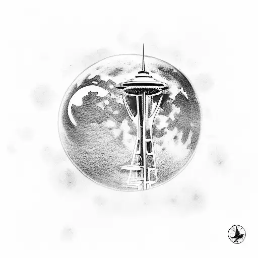 Seattle skyline with a mariners baseball as the moon tattoo design idea