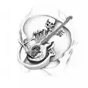 Musical notes forming a skeleton playing a guitar tattoo design idea