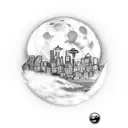 Seattle skyline with a mariners baseball as the moon tattoo design idea