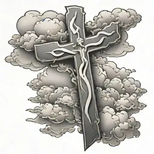 Christian Cross, clouds, west virginia tattoo design idea
