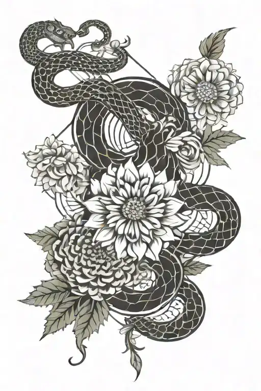 serpent and chrysanthemum tattoo design idea