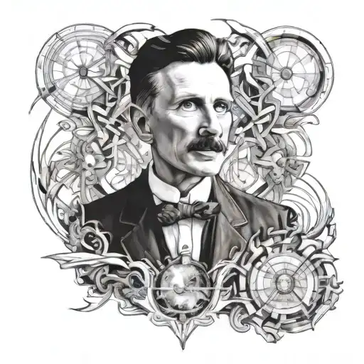 nikola tesla potrait tattoo design idea