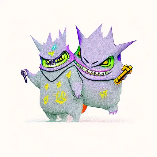 gengar and mew  tattoo design idea