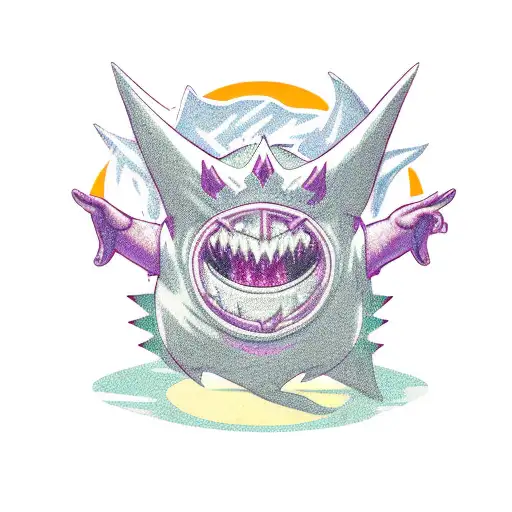 gengar fighting mew tattoo design idea