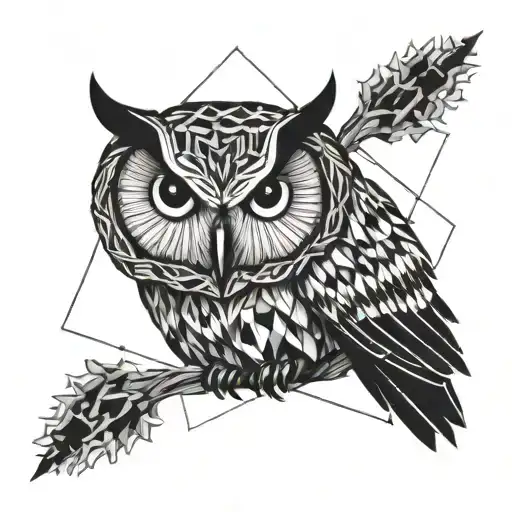 Abstract geometric design incorporating an owl silhouette tattoo design idea