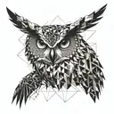 Abstract geometric design incorporating an owl silhouette tattoo design idea