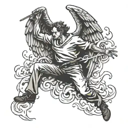 Man angel falling tattoo design idea