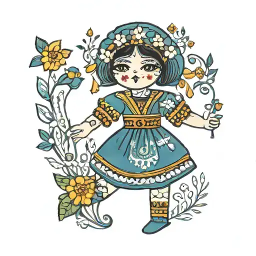 Ukrainian motanka doll in a minimalist style tattoo design idea
