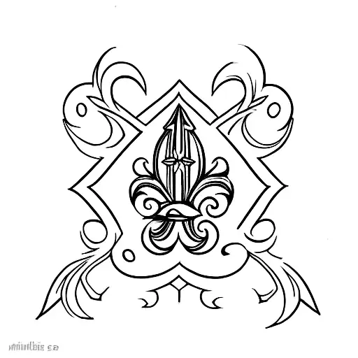 Generate a tattoo. Imagine two fleur-de-lis intertwined, one with sharp lines and angles resembling the Chrysler Buildin tattoo design idea