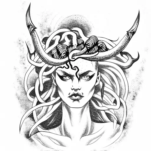 Medusa fighting Satan tattoo design idea