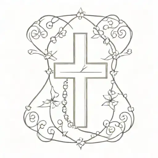 cross surrounded with rosary wrapped tattoo design idea