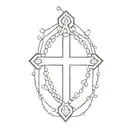 cross surrounded with rosary wrapped tattoo design idea